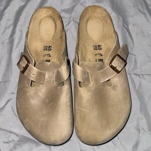 Birkenstock Beige Slip-On Clogs with Buckle